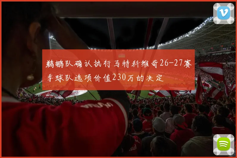 鹈鹕队确认执行马特科维奇26-27赛季球队选项价值230万的决定